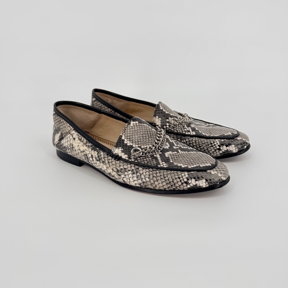 Sam Edelman Loafers Womens 8M Grey Snakeskin Lorenzo Chain Detail Flat Shoes